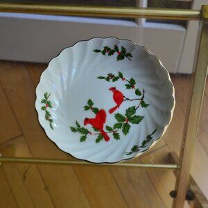 Lefton Cardinals Christmas Bowl Holiday 1984 Trinket Dish Japan Soap Candy